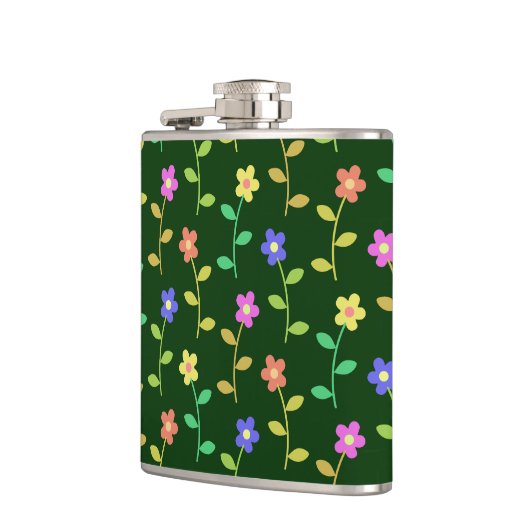 Farbenfrohe Blume, Blumenmuster, Grüne, Boho Flachmann (Links)