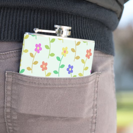 Farbenfrohe Blume, Blumenmuster, Grüne, Boho Flachmann (Beispiel)