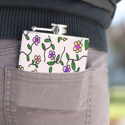 Farbenfrohe Blume, Blumenmuster, Grüne, Boho Flachmann (Beispiel)