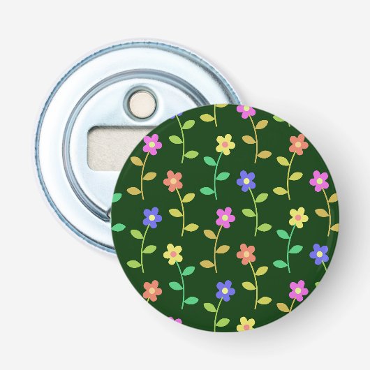 Farbenfrohe Blume, Blumenmuster, Grüne, Boho Flaschenöffner (Vorderseite)