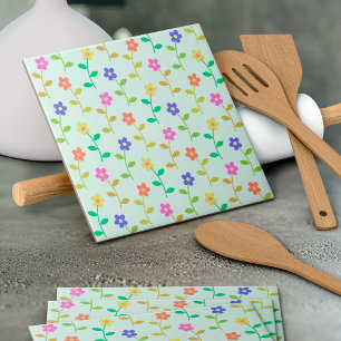 Farbenfrohe Blume, Blumenmuster, Grüne, Boho Fliese