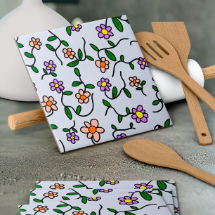 Farbenfrohe Blume, Blumenmuster, Grüne, Boho Fliese