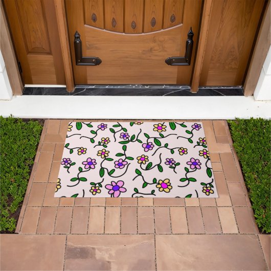 Farbenfrohe Blume, Blumenmuster, Grüne, Boho Fußmatte (Außenbereich)