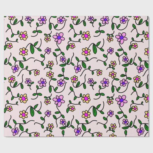 Farbenfrohe Blume, Blumenmuster, Grüne, Boho Geschenkpapier (Flach)