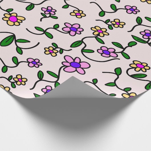 Farbenfrohe Blume, Blumenmuster, Grüne, Boho Geschenkpapier (Ecke)