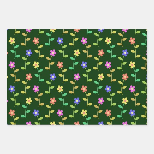 Farbenfrohe Blume, Blumenmuster, Grüne, Boho Geschenkpapier Set (Vorderseite 3)