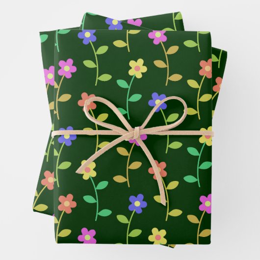 Farbenfrohe Blume, Blumenmuster, Grüne, Boho Geschenkpapier Set (Beispiel)