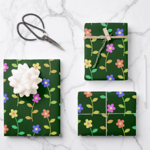 Farbenfrohe Blume, Blumenmuster, Grüne, Boho Geschenkpapier Set