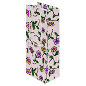 Farbenfrohe Blume, Blumenmuster, Grüne, Boho Geschenktüte Für Weinflaschen (Vorderseite Schrägansicht)
