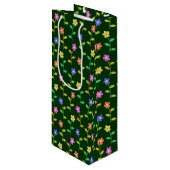 Farbenfrohe Blume, Blumenmuster, Grüne, Boho Geschenktüte Für Weinflaschen (Vorderseite Schrägansicht)