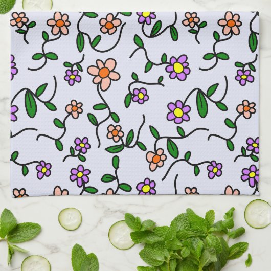 Farbenfrohe Blume, Blumenmuster, Grüne, Boho Geschirrtuch (Gefaltet)