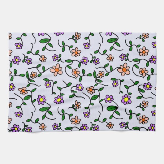 Farbenfrohe Blume, Blumenmuster, Grüne, Boho Geschirrtuch (Horizontal)