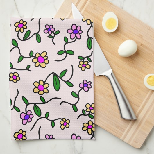 Farbenfrohe Blume, Blumenmuster, Grüne, Boho Geschirrtuch (Viertel Falte)