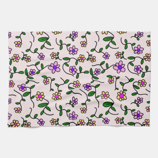 Farbenfrohe Blume, Blumenmuster, Grüne, Boho Geschirrtuch (Horizontal)