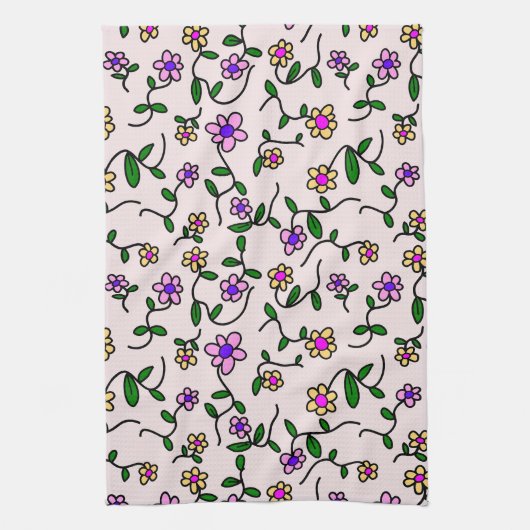 Farbenfrohe Blume, Blumenmuster, Grüne, Boho Geschirrtuch (Vertikal)