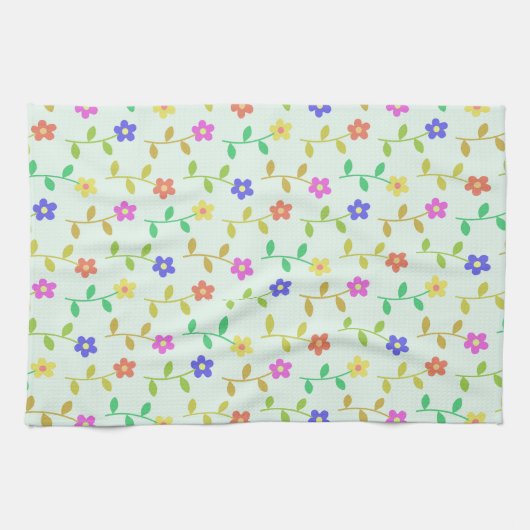 Farbenfrohe Blume, Blumenmuster, Grüne, Boho Geschirrtuch (Horizontal)