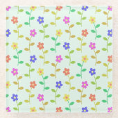 Farbenfrohe Blume, Blumenmuster, Grüne, Boho Glasuntersetzer (Vorderseite)