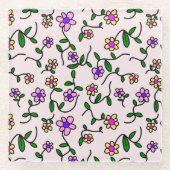 Farbenfrohe Blume, Blumenmuster, Grüne, Boho Glasuntersetzer (Vorderseite)