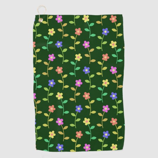 Farbenfrohe Blume, Blumenmuster, Grüne, Boho Golfhandtuch (Vorderseite)