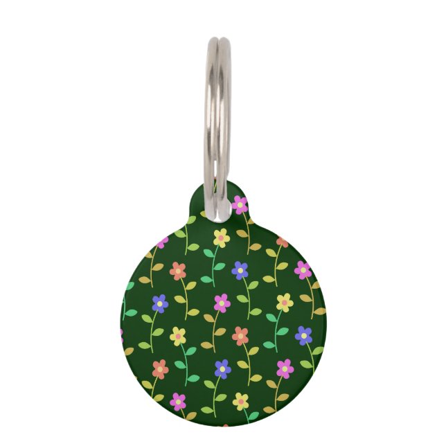Farbenfrohe Blume, Blumenmuster, Grüne, Boho Haustiermarke (Vorderseite)
