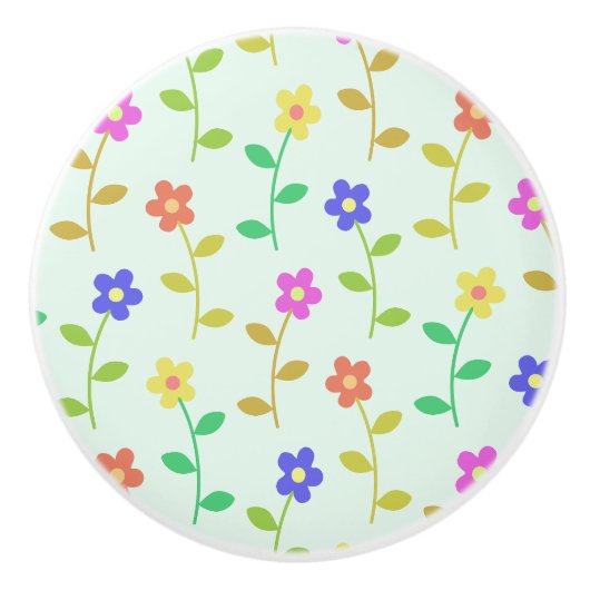 Farbenfrohe Blume, Blumenmuster, Grüne, Boho Keramikknauf (Vorderseite)