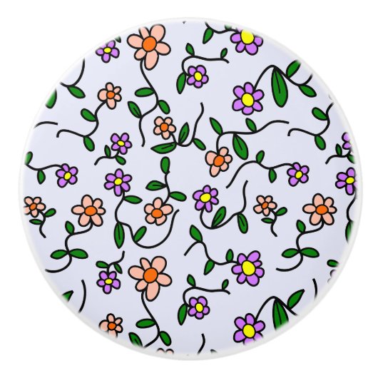 Farbenfrohe Blume, Blumenmuster, Grüne, Boho Keramikknauf (Vorderseite)