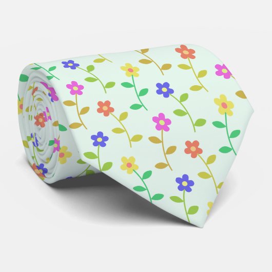 Farbenfrohe Blume, Blumenmuster, Grüne, Boho Krawatte (Gerollt)