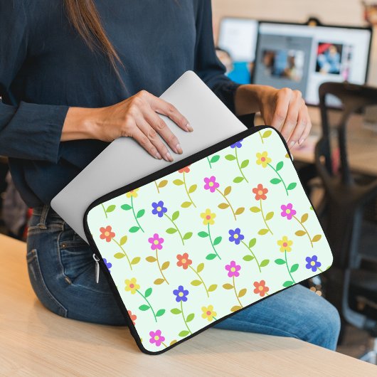 Farbenfrohe Blume, Blumenmuster, Grüne, Boho Laptopschutzhülle