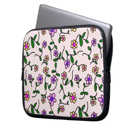 Farbenfrohe Blume, Blumenmuster, Grüne, Boho Laptopschutzhülle (Vorderseite Links)