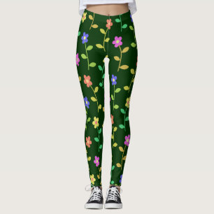 Farbenfrohe Blume, Blumenmuster, Grüne, Boho Leggings