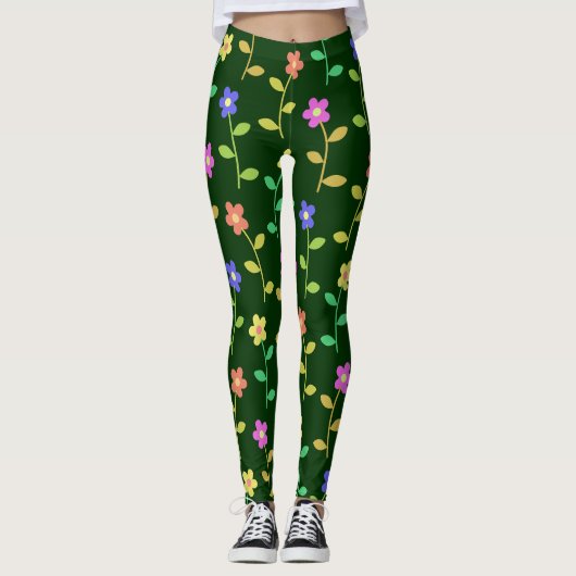 Farbenfrohe Blume, Blumenmuster, Grüne, Boho Leggings (Vorderseite)