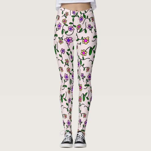 Farbenfrohe Blume, Blumenmuster, Grüne, Boho Leggings (Vorderseite)