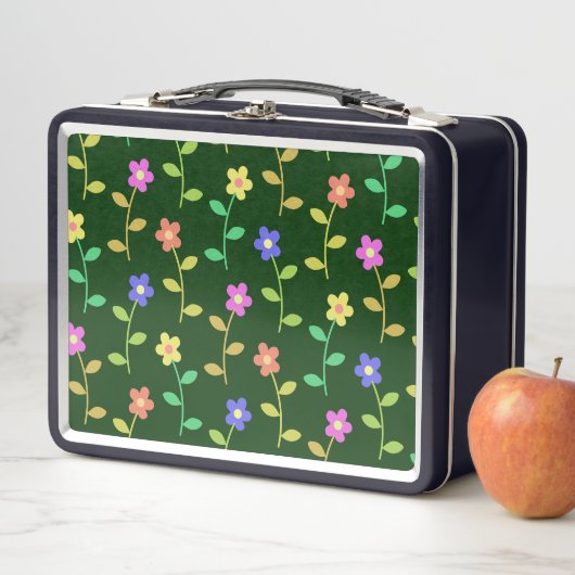 Farbenfrohe Blume, Blumenmuster, Grüne, Boho Metall Brotdose (Beispiel)