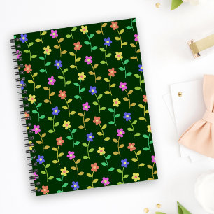 Farbenfrohe Blume, Blumenmuster, Grüne, Boho Notizblock