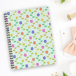 Farbenfrohe Blume, Blumenmuster, Grüne, Boho Notizblock