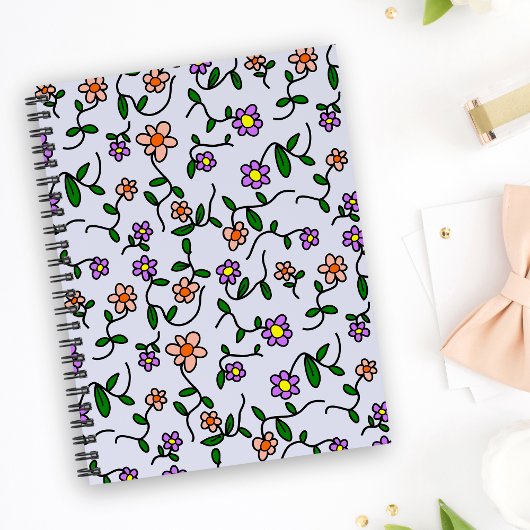 Farbenfrohe Blume, Blumenmuster, Grüne, Boho Notizblock