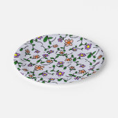 Farbenfrohe Blume, Blumenmuster, Grüne, Boho Pappteller (Schrägansicht)