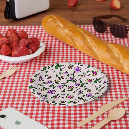 Farbenfrohe Blume, Blumenmuster, Grüne, Boho Pappteller (Picknick)