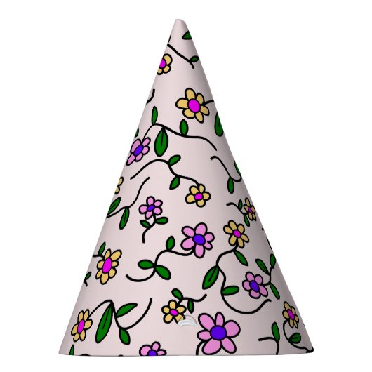 Farbenfrohe Blume, Blumenmuster, Grüne, Boho Partyhütchen (Rechts)