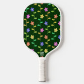 Farbenfrohe Blume, Blumenmuster, Grüne, Boho Pickleball Schläger (Vorderseite)