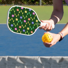 Farbenfrohe Blume, Blumenmuster, Grüne, Boho Pickleball Schläger