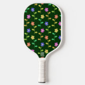 Farbenfrohe Blume, Blumenmuster, Grüne, Boho Pickleball Schläger (Rückseite)