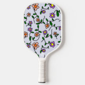 Farbenfrohe Blume, Blumenmuster, Grüne, Boho Pickleball Schläger (Rückseite)