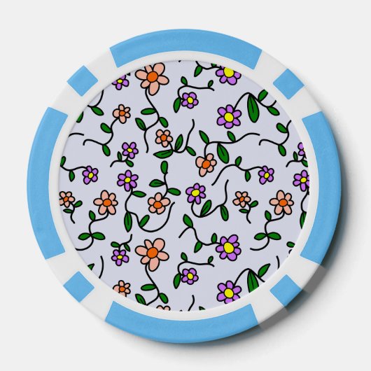 Farbenfrohe Blume, Blumenmuster, Grüne, Boho Pokerchips (Rückseite)