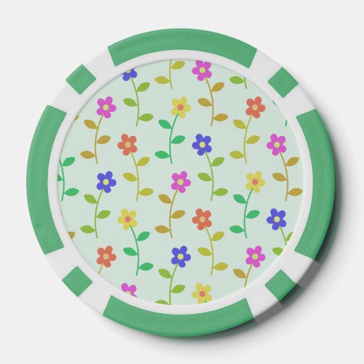Farbenfrohe Blume, Blumenmuster, Grüne, Boho Pokerchips (Rückseite)