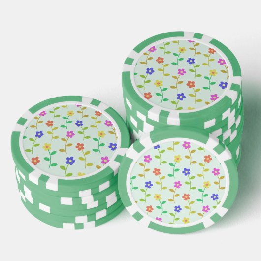 Farbenfrohe Blume, Blumenmuster, Grüne, Boho Pokerchips (Stapel)