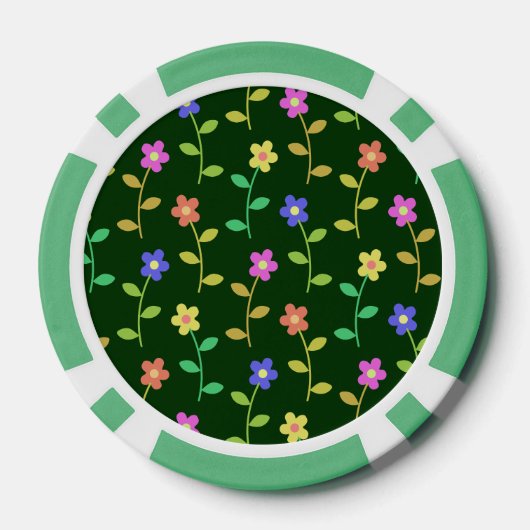 Farbenfrohe Blume, Blumenmuster, Grüne, Boho Pokerchips (Rückseite)