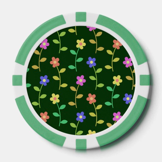 Farbenfrohe Blume, Blumenmuster, Grüne, Boho Pokerchips (Vorderseite)