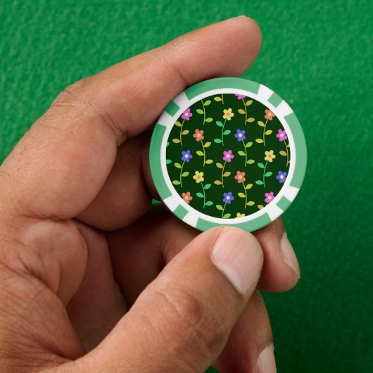 Farbenfrohe Blume, Blumenmuster, Grüne, Boho Pokerchips (Hand)
