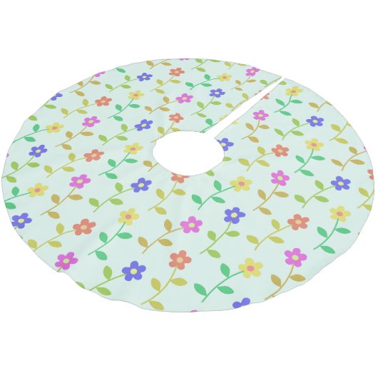 Farbenfrohe Blume, Blumenmuster, Grüne, Boho Polyester Weihnachtsbaumdecke (Schrägansicht)